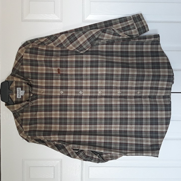 Carhartt men's button up work shirt long sleeve cotton brown plaid size XL - Picture 13 of 14